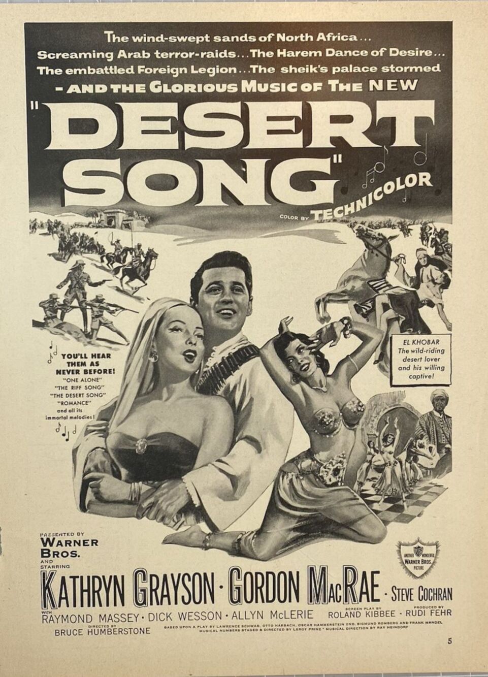 Warner Bros. "Desert Song" Kathryn Grayson Gordon MacRae Raymond Massey Ad 1953